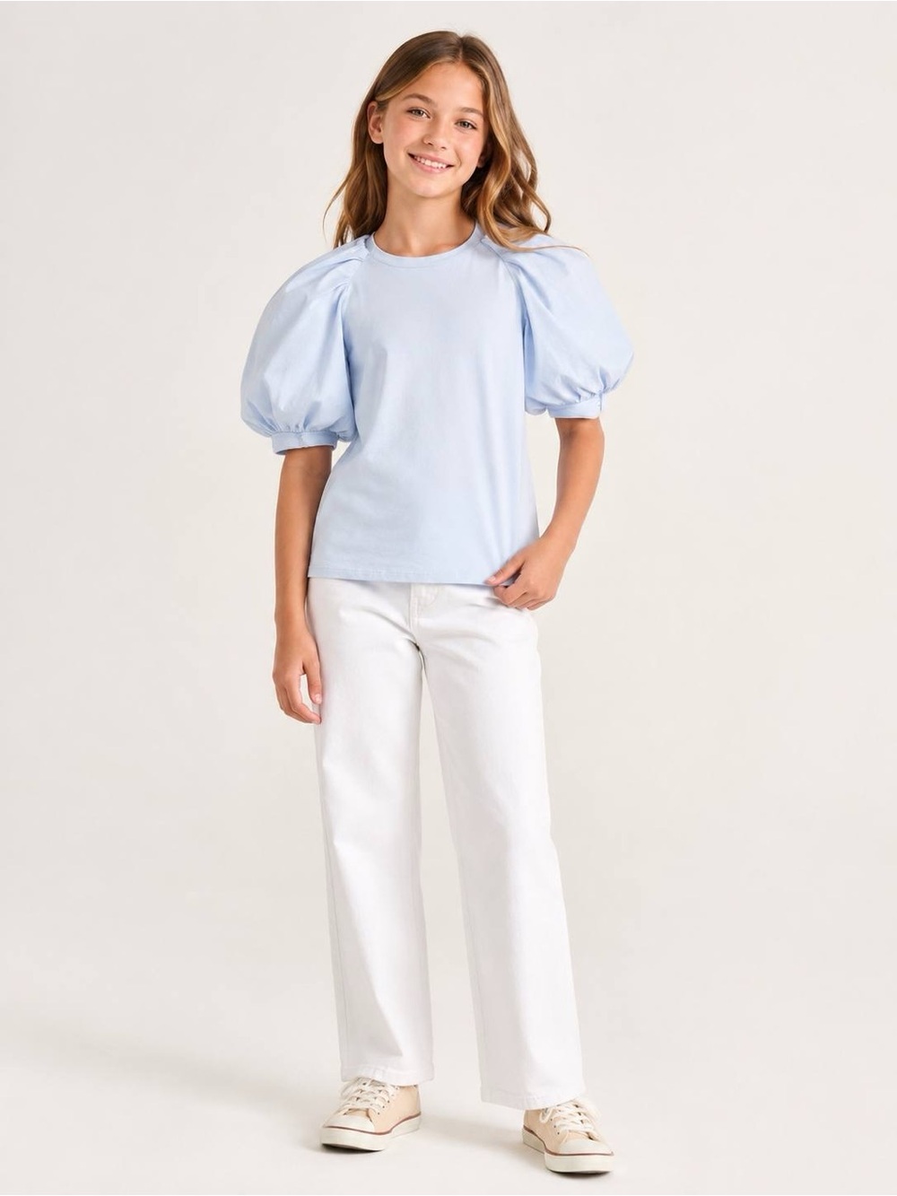 a loves a Girls Puff Sleeve Top Light Blue Crewneck Size M NWT